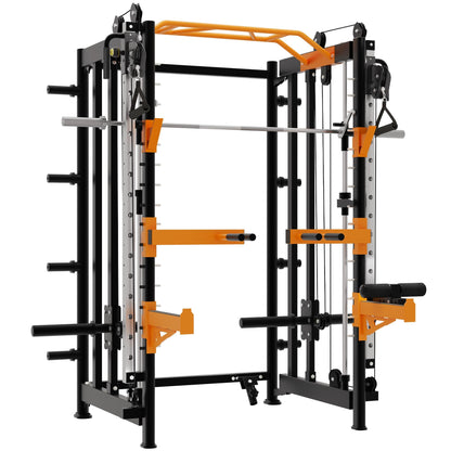 Fitvids All-in-One Power Cage with Pulley Cable Crossover System, Squat Rack, Leg Extension & Curl – Multi-Functional Home Gym Strength Training Equipment