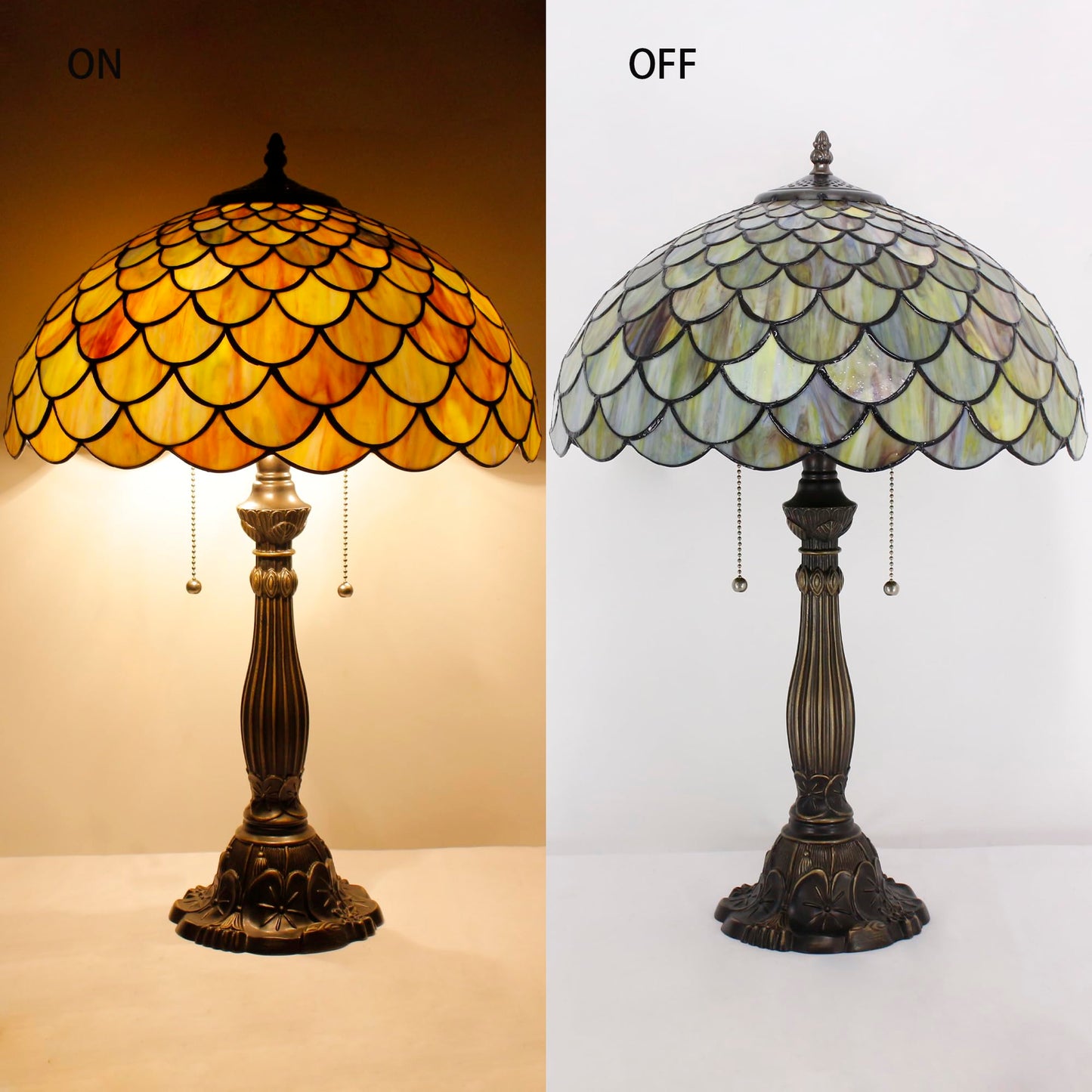 AVIVADIRECT Tiffany Table Lamp Stained Glass Fish Scales Style Antique Desk Reading Light 16X16X24 Inches Decor for Bedroom Living Room Home Office