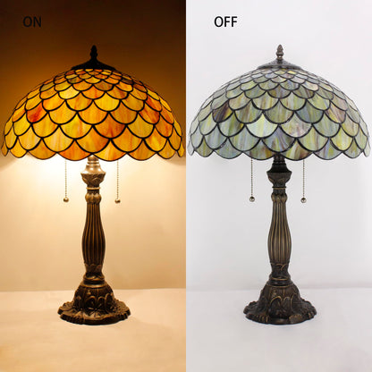 AVIVADIRECT Tiffany Table Lamp Stained Glass Fish Scales Style Antique Desk Reading Light 16X16X24 Inches Decor for Bedroom Living Room Home Office