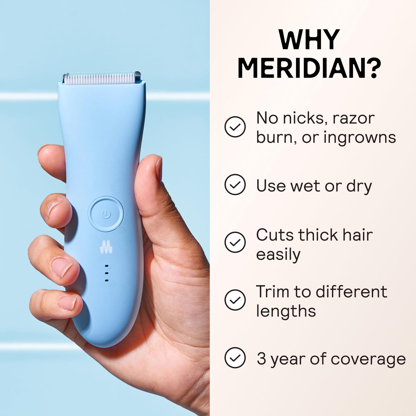 MERIDIAN The Trimmer Original - Body Hair Trimmer for Men, Electric Shaver for Pubic Hair, Chest, Legs & Bikini, Waterproof & Rechargeable, Sage