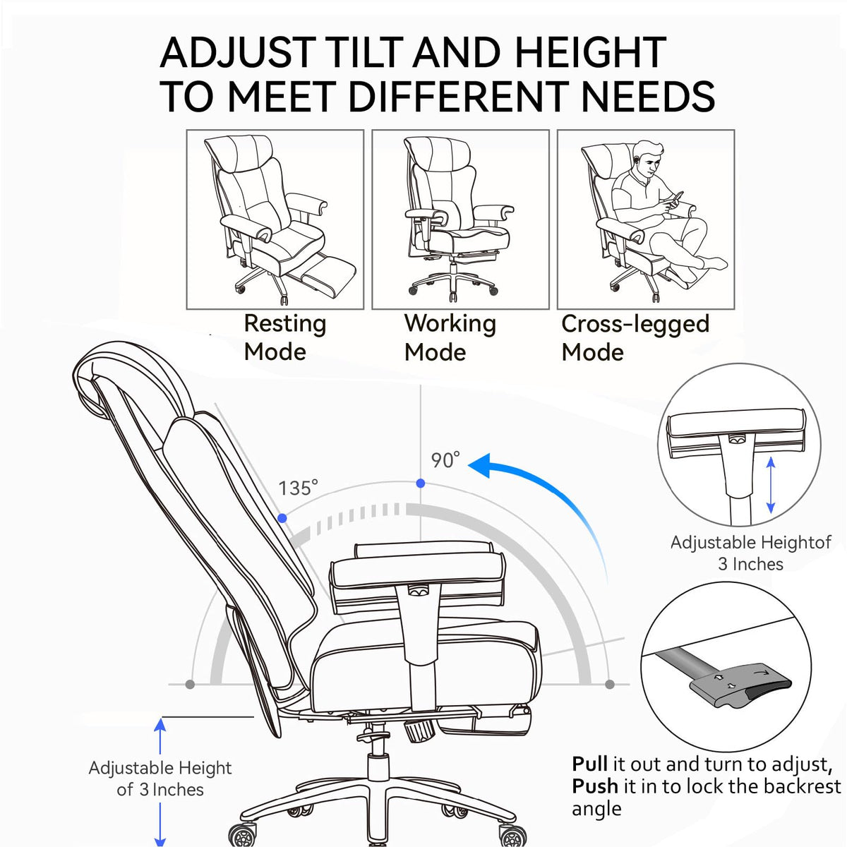 Efomao Big and Tall Green Office Chair 450LBS – Ergonomic High-Back Executive Chair with Footrest, Adjustable Padded Armrests, PU Leather Computer Chair with Lumbar Support for Home or Office, Yellow