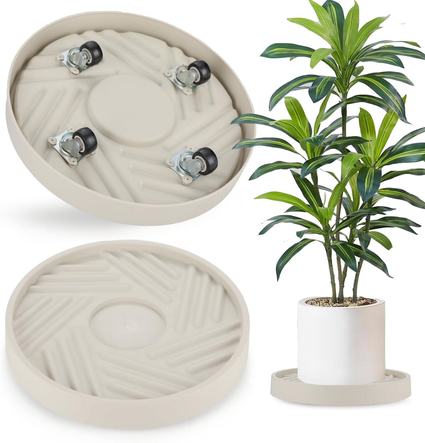 2 Pack Wheels,10" 165 LBS 360 Plant Caddy with Rolling Plant Stand Heavy Duty with Hidden Rotating Silent Wheel Wheels