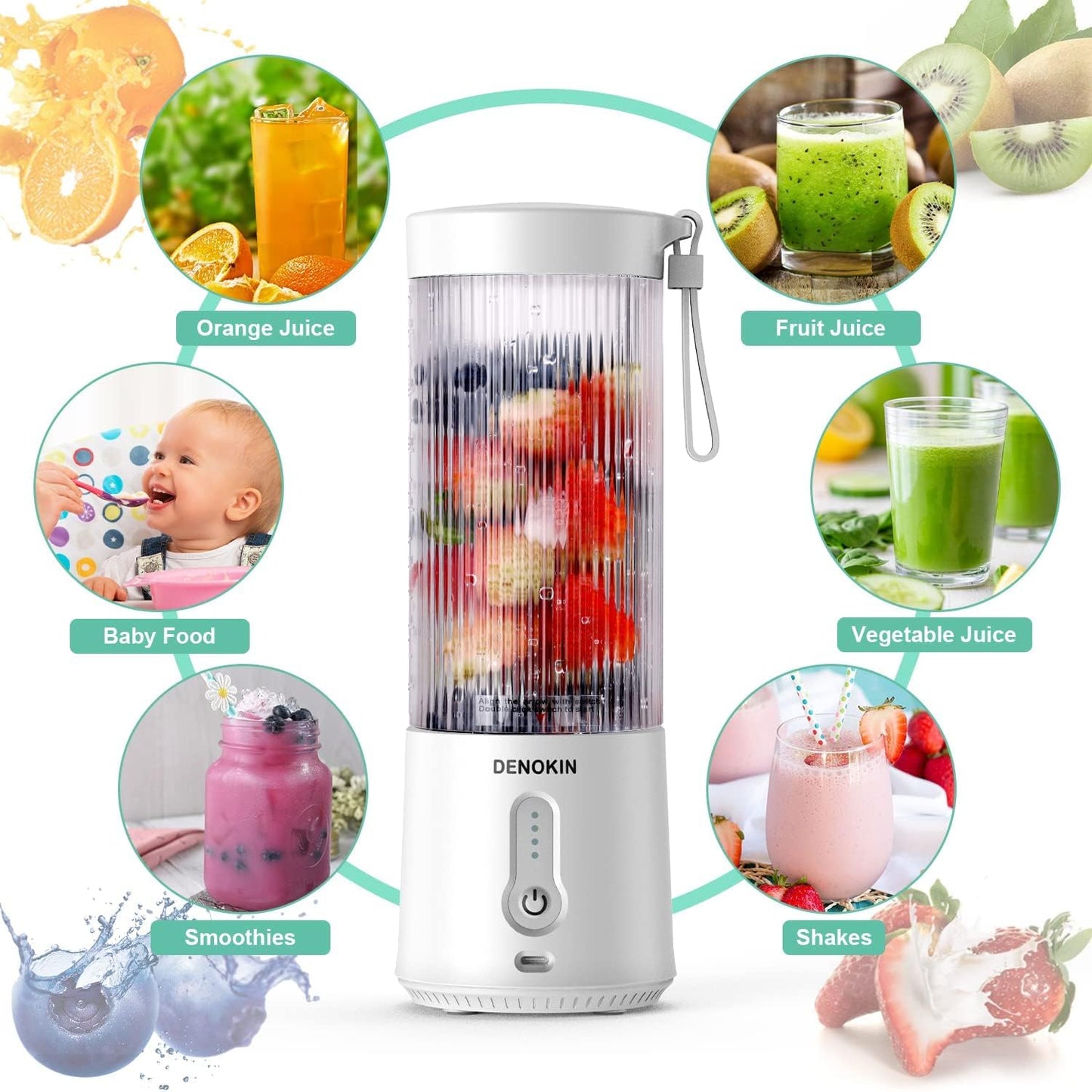 Portable Personal Size Blender for Smoothies and Shakes - USB Rechargeable - Household Fruit Mixer