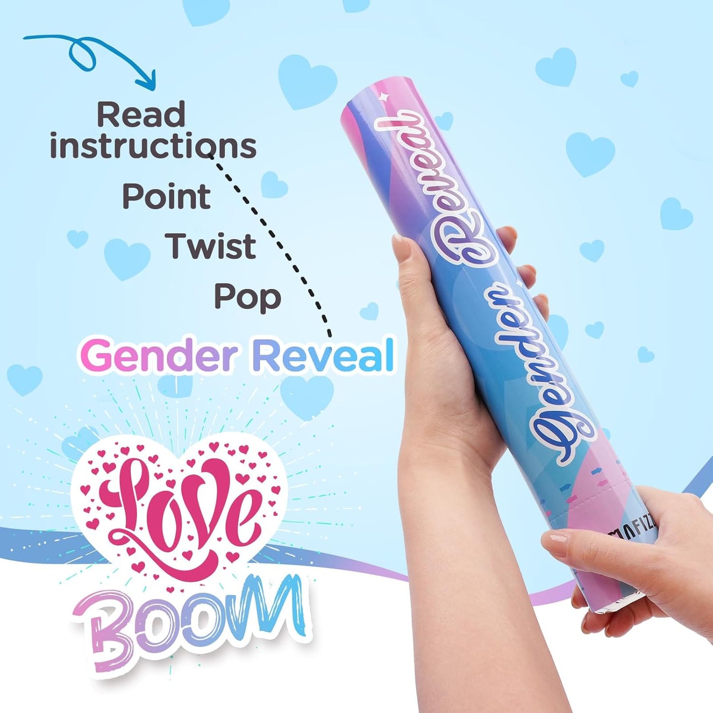 12Inches 4Pcs 4 Pack Gender Reveal Confetti Cannon - Biodegradable Powder & Heart Shaped Confetti Poppers - Blue
