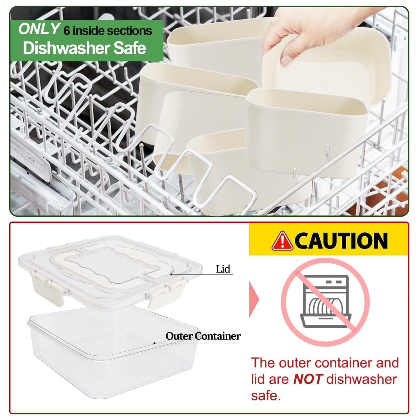 Divided Serving Tray with Lid and Handle, Portable Snack Box Container, 6 Compartments Veggie Fruit Snackle Tray, Charcuterie Platter Container for Party, Nuts, Snacks, Picnic,2 Pack, MEDIUM SIZE