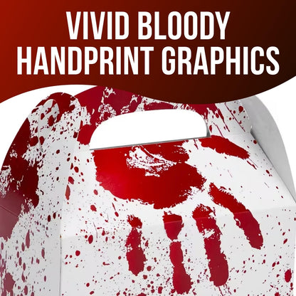 Fun Express Halloween Horror Party Favor Boxes - 6" x 5.25" (12 Pcs.) - Bloody Cardstock Treat Holders - Ideal for Spooky-Themed Events, Costume Parties, and Trick-or-Treats