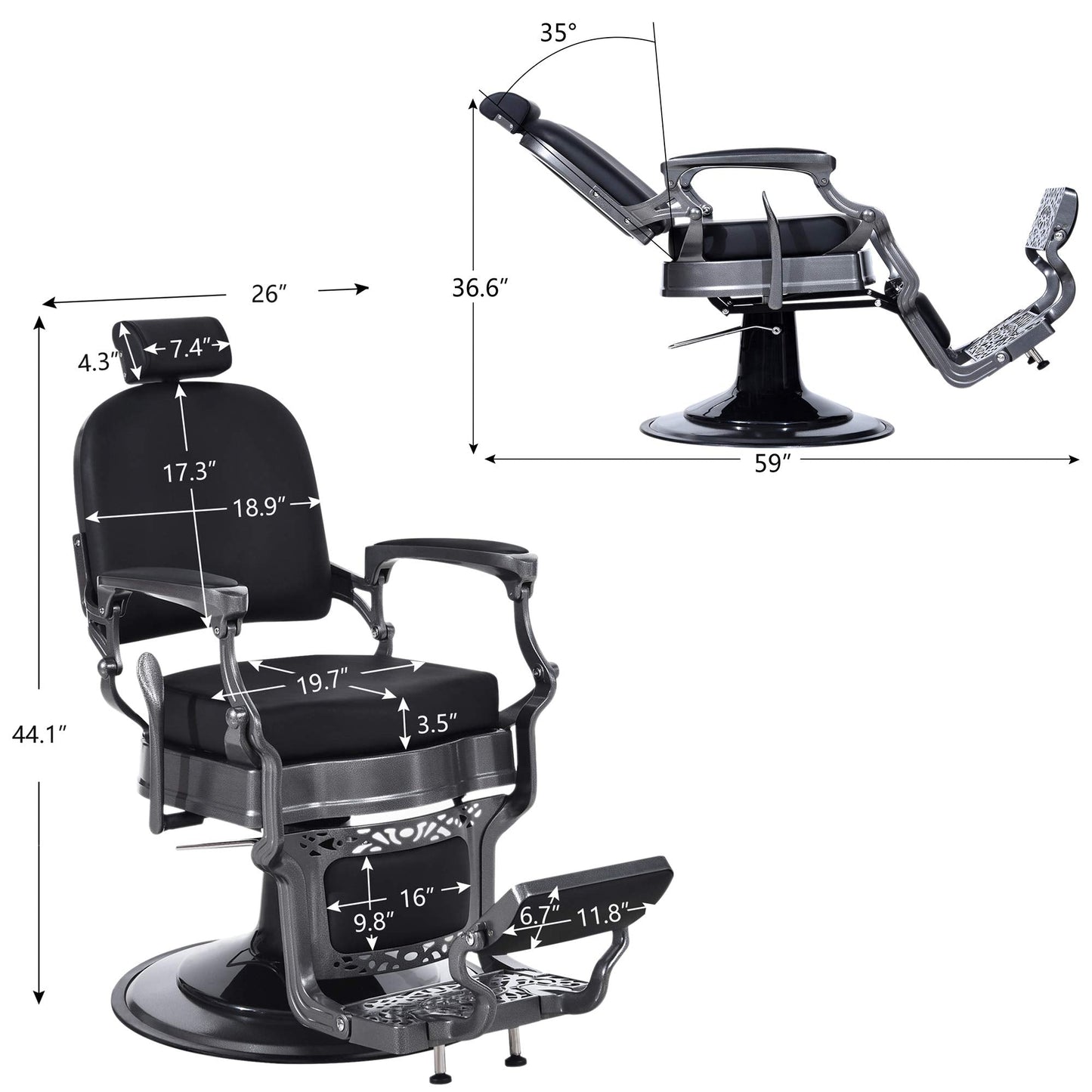 BarberPub Heavy Duty Vintage Barber Chair All Purpose Hydraulic Recline Salon Beauty Spa Equipment 3850 (Black)