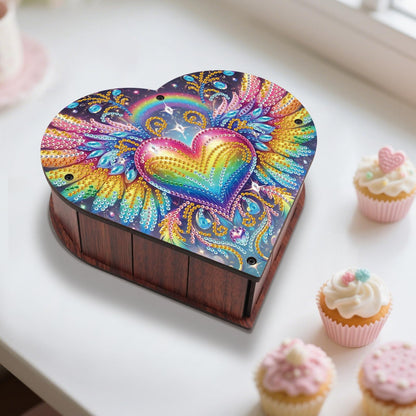 DIY Diamond Painting Storage Box Kit – Heart-Shaped Wooden Special Shaped Crystal Rhinestone Art Organizer, Decorative Gift Case for Jewelry, Accessories & Desktop Display (Heart Wing)