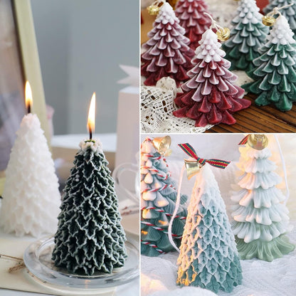 TOPYS 4PCS Christmas Tree Silicone Molds, 3D Candle Molds for Scented Candle Making Handmade Soap Bath Bomb Lotion Bar Chocolate Jello, DIY Xmas Tree Shaped Silicone Mold for Home Party Decoration