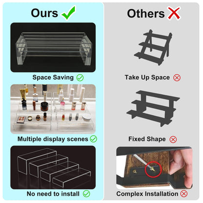 Acrylic Display Riser Stand of 8pcs, 5mm Thickness, 12'' Length Tierd Display Stands, Acrylic Shelf Risers for Perfume Display,Risers for Buffet Table,Cupcake Stand,Pop Figurines,Tumbler,Food