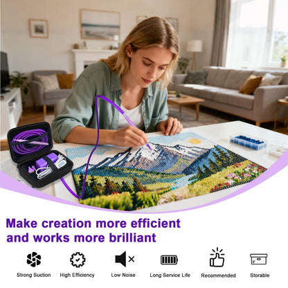 Electric Diamond Art Painting Pen with 3 Replacement Tips, Portable Storage Case & 2 Meters Tube, Ergonomic Diamond Art Pen with Adjustable Speed Setting, No Wax Needed for Faster Diamond Art