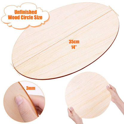 Audab 5 Pack 14 Inch Wood Circles Unfinished Rounds for Crafts, Door Hanger, Door Design, Wood Burning