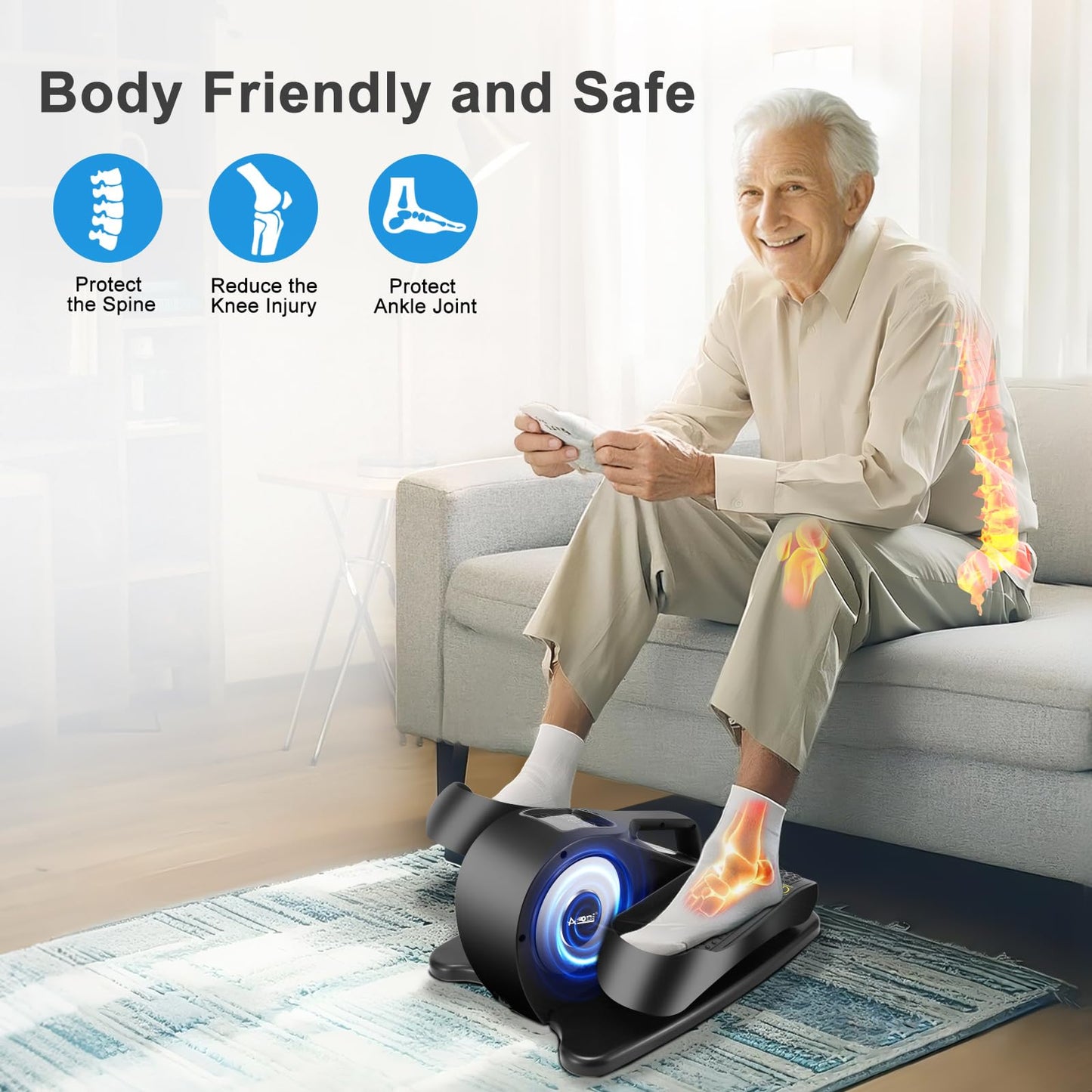 AODI Under Desk Elliptical Machine, Ellipse Leg Exerciser for Seniors Adults, Adjustable Speeds Elliptical Trainer with Remote Control, Quiet & Portable Mini Seated Pedal Exerciser for Home Office Use