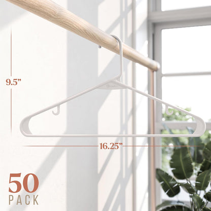 Skiennix Plastic Hangers 50 Pack - Space-Saving Clothes Hangers for Closet Organization | White