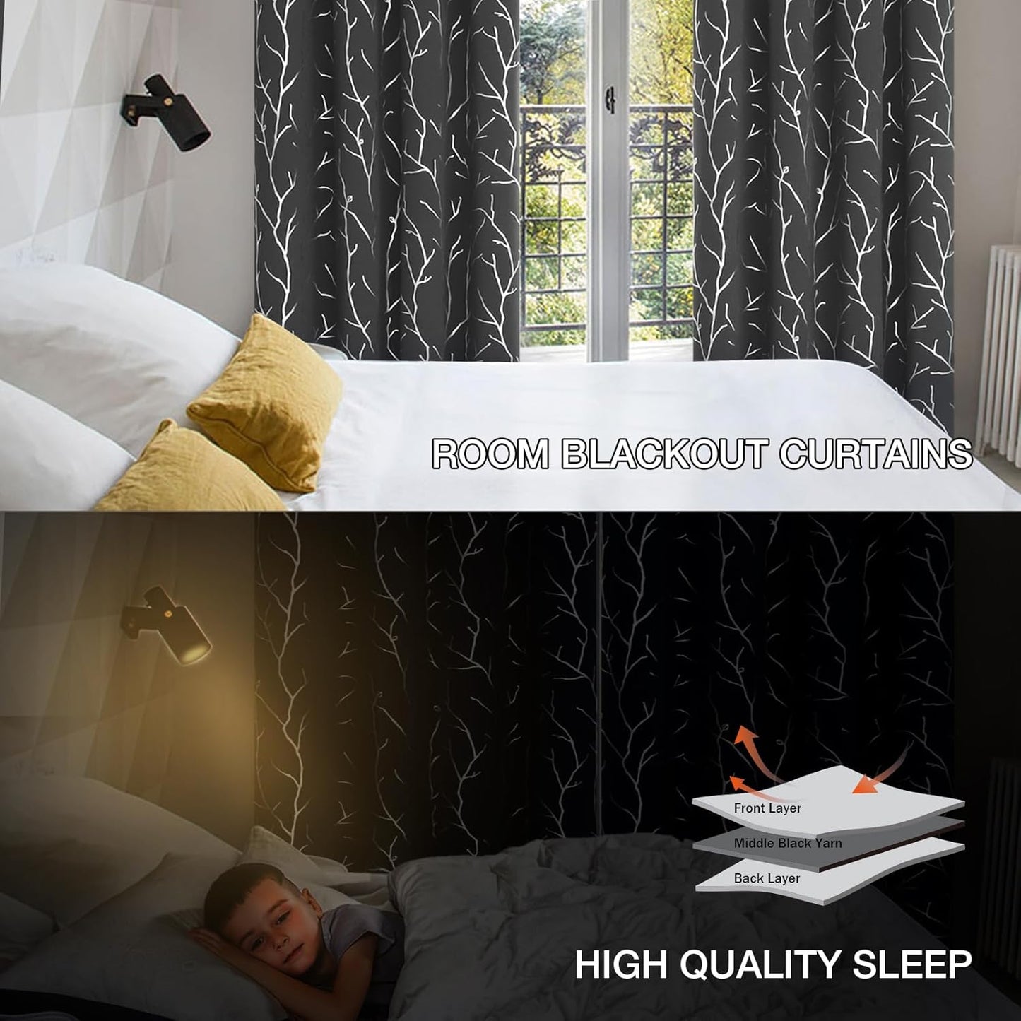 BUHUA Blackout Curtains for Bedroom, 63 Inch Length Thermal Insulated Grommet Top Curtains, 2 Panels, Dark Grey