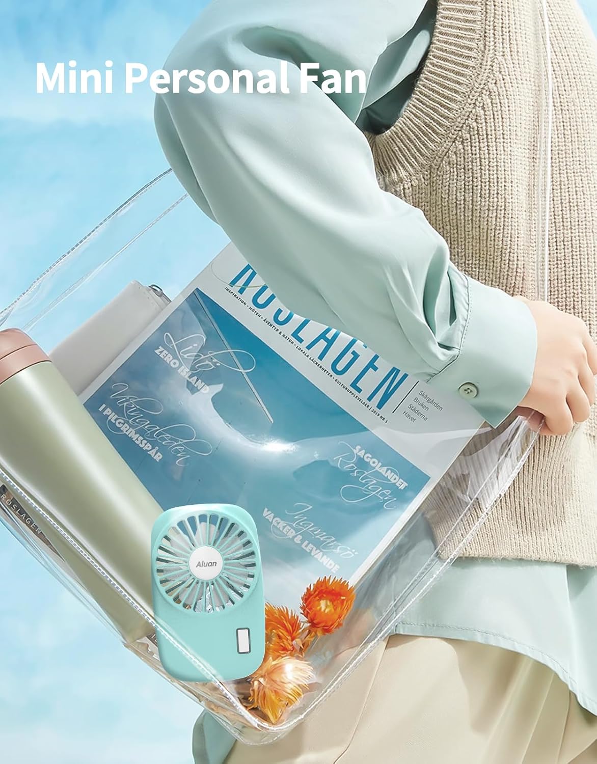 Aluan Handheld Mini Fan - Powerful USB Rechargeable Personal Fan for Home & Travel | Blue