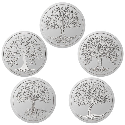 CRASPIRE 600Pcs Tree of Life Silver Foil Envelopes Stickers 1.5" 5 Style Embossed Certificate Seals Self Adhesive Sticker Decor Labels for Award Office Wedding Invitation Graduation Gift Packing