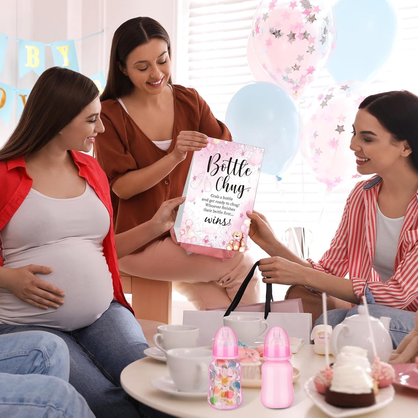 20 1 TrelaCo Bottle Chug Baby Shower Game Pcs Baby Bottles Shower Favor with Bear Theme Sign for Gender Reveal Party