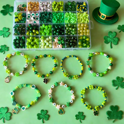 1870PCS St. Patrick’s Day Beads for Bracelet Jewelry Making Kit, Green Polymer Clay Beads Assorted Acrylic Pearl Bead Irish Shamrock Beads Leaf Clover Beads Charms for Necklace Earring DIY Craft Gifts