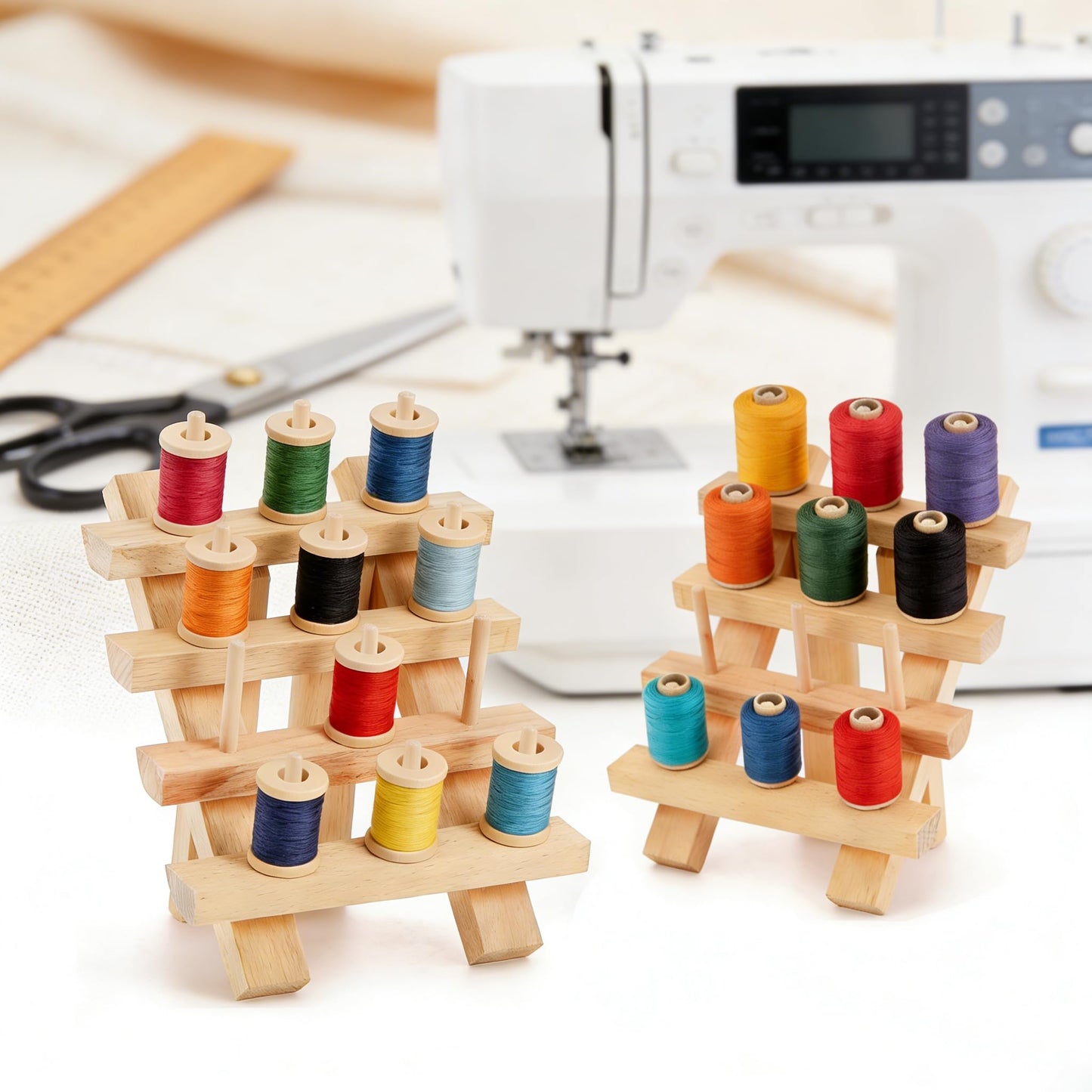 Tosnail 2 Pack 12 Spools Wooden Thread Holder, Small Thread Racks, Organizer for Sewing, Braiding and Embroidery