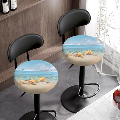 Sellikakes 12-16 Inches Beach and Cute Starfish Bar Stool Covers Round, Elastic Stool Cushion Cover Stool Slipcover