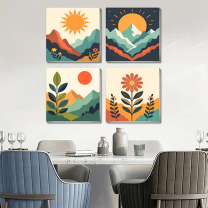 4 Pack Framed Paint by Numbers Kit for Kids & Adults Beginners, Easy Sunset Landscape Paint by Numbers Kits with Canvas Paints Brushes, Acrylic Oil Painting Arts and Crafts for Wall Decor 8 x 8 Inch