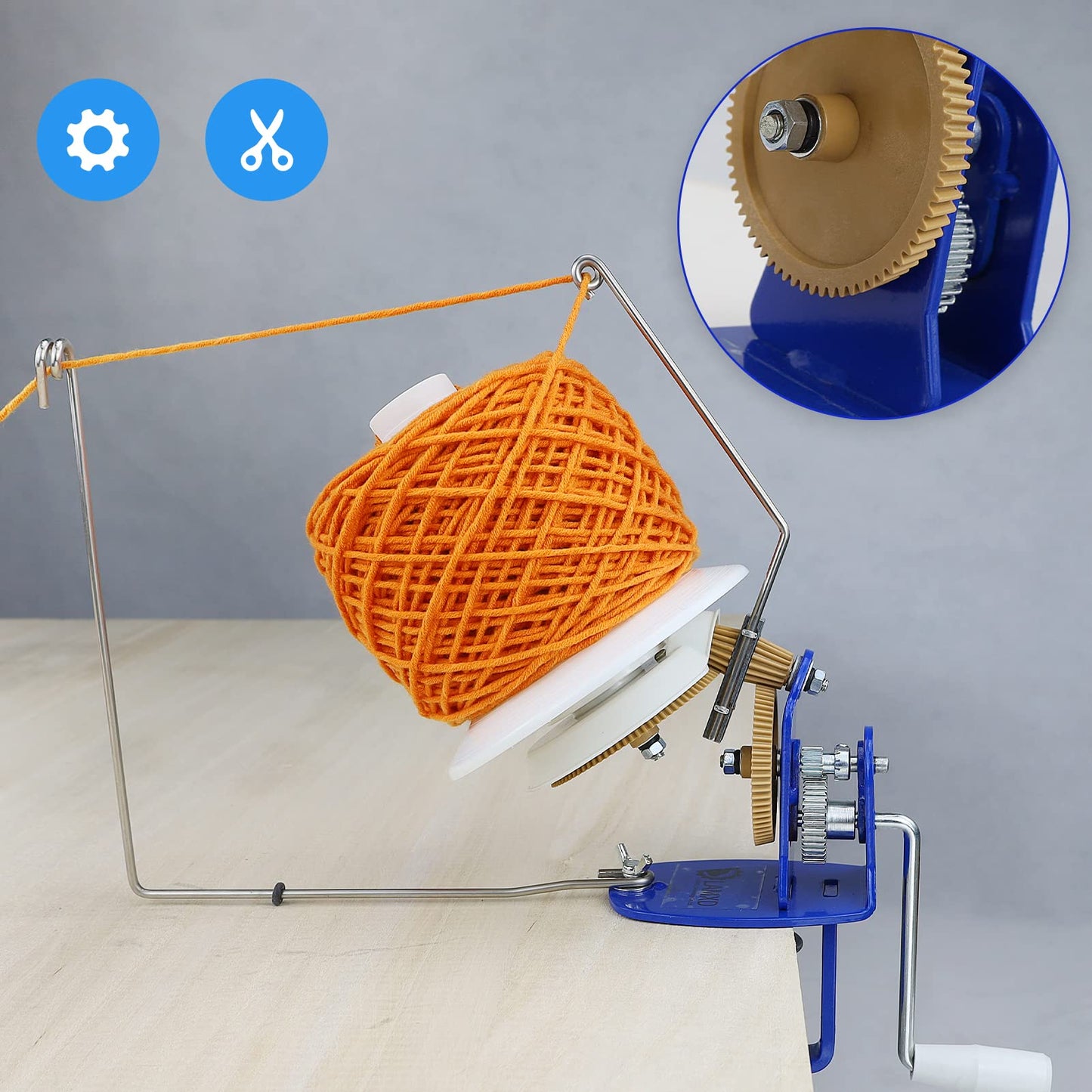 LAMXD Large Capacity Yarn Winder - 10-Ounce, Jumbo Metal Yarn Ball Winder with Thread Cutter Scissors, Blue and White