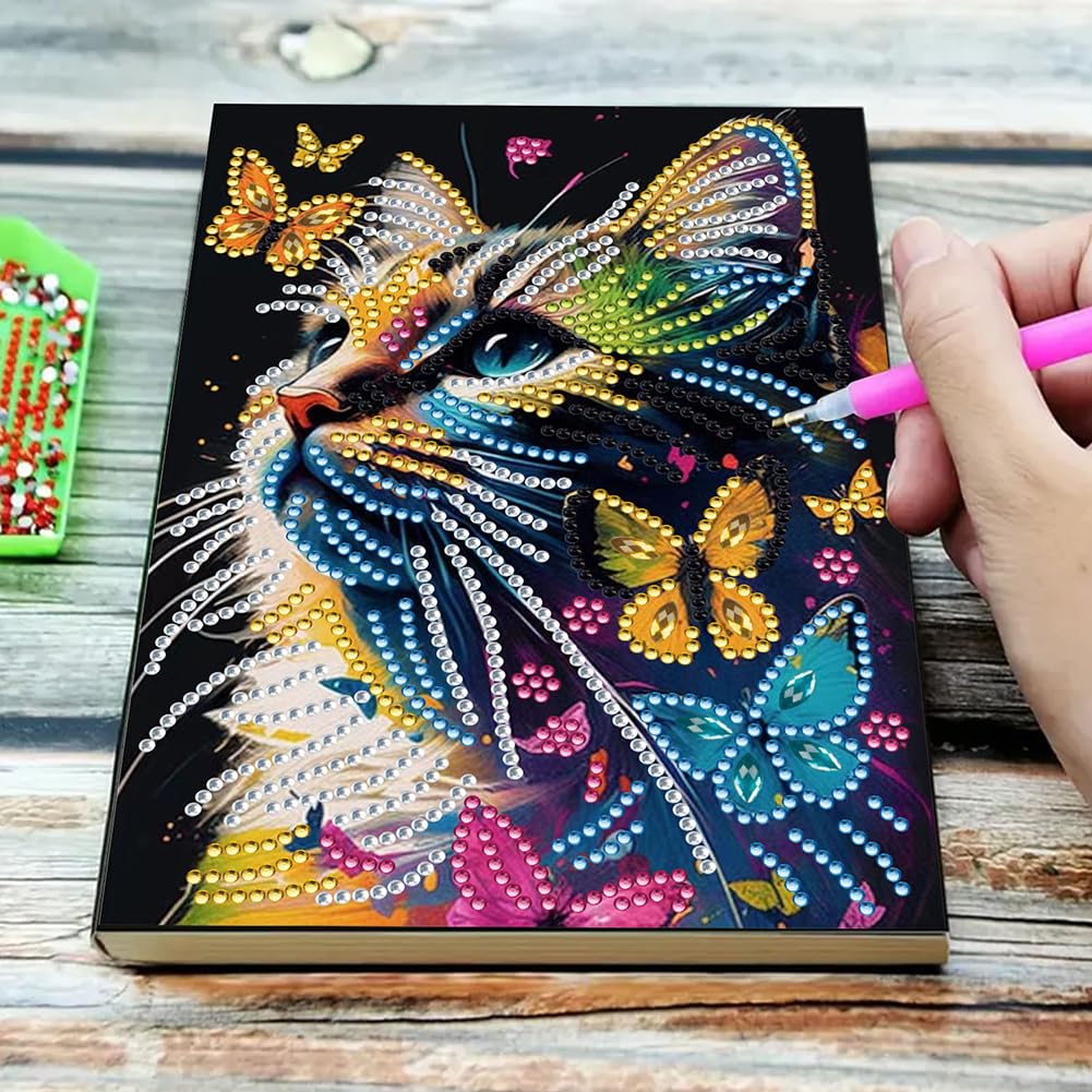 5D DIY Diamond Painting Notebook Art Kits for Adults Beginners Cover Leather Diamond Painting Sketchbook Flower Diamond Art Hardcover Dairy Book Festival Birthday Gift 8.26x5.7 in (Blue-04)