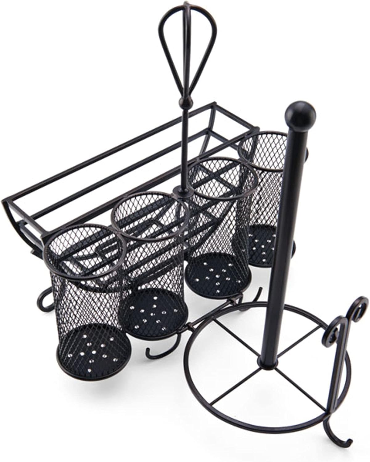15 14 13 Mikasa Gourmet Basics Avilla Picnic Caddy, Antique Black Finish, Paper Plate Organizer with Flatware Canisters