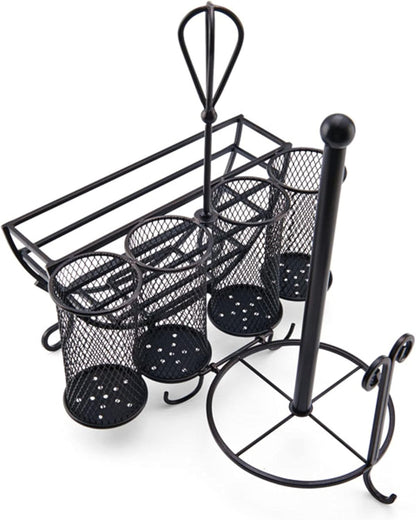 15 14 13 Mikasa Gourmet Basics Avilla Picnic Caddy, Antique Black Finish, Paper Plate Organizer with Flatware Canisters