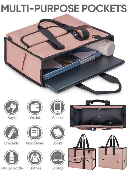 BALEINE Large Utility Tote Bag with Reinforced Bottom, Multi-Pockets and Top Zipper Closure, Perfect for Teachers, Nurses, Travel, Work - Water-Resistant (Medium, Pink)
