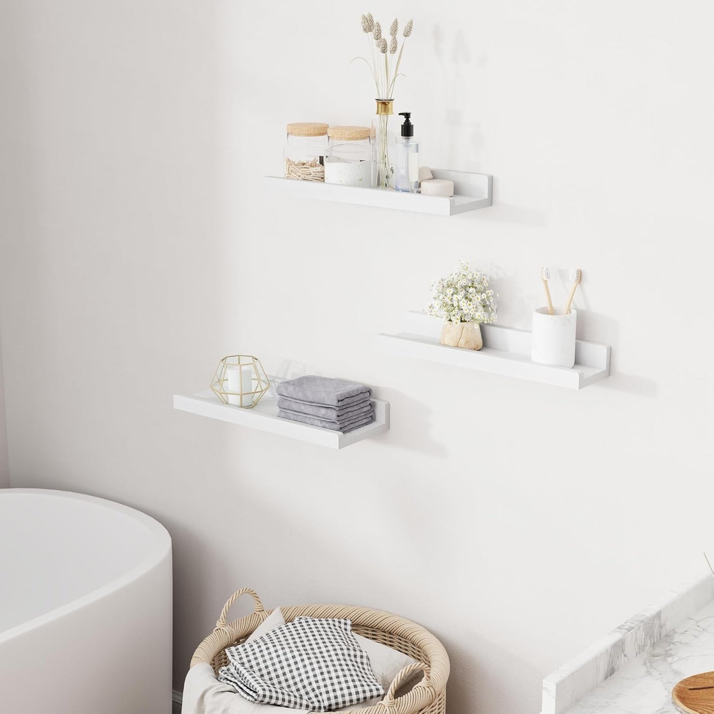16 inch Set 3, Floating Shelves for Wall, Solid Wood Picture Ledge Shelf for Wall Storage, Nursery Book Shelves