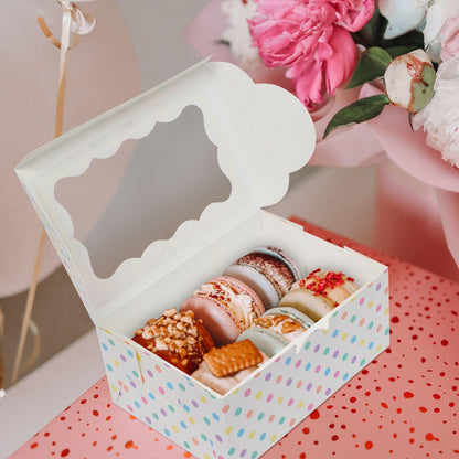 Perfect Occasion Polka Dot Cookie Boxes - 12 Pack - Pastel Polka Dot Cookie Boxes with Window - for Easter, Birthdays, Cupcakes, Pastries - Large Size Easily Fits a Dozen Cookies - 12 pcs