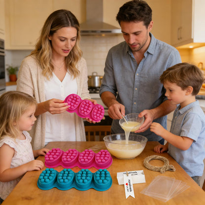 Silicone Soap Making Kit with 2 Massage Bar Molds, 48 Gift Bags, 48 Tags, 65ft Jute Twine, Hair Comb Design, Pink and Teal