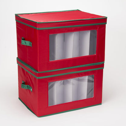 Household Essentials 540RED Holiday China Storage Chest with Lid and Handles, Red Canvas