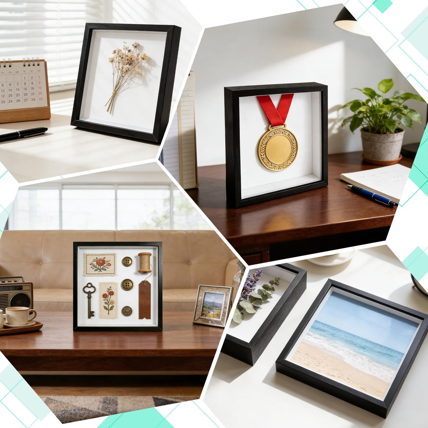 VOKOY 2 Pack 8" x 8" Shadow Box Frame, Wooden Black Hollow Photo Frame with Clear Acrylic Front Memory Display Cases Picture Frames Bulk for Photos Awards Medals Dried Flowers Seashell Memorabilia