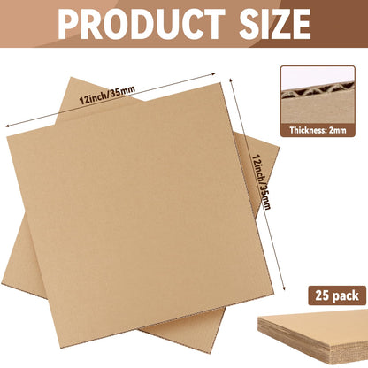 Bercoor 25 Pack Corrugated Cardboard Sheets 12x12, Flat Corrugated Cardboard Inserts for vinyl record mailers, Packing, Shipping, Mailing, Card Board Backing, Art Craft