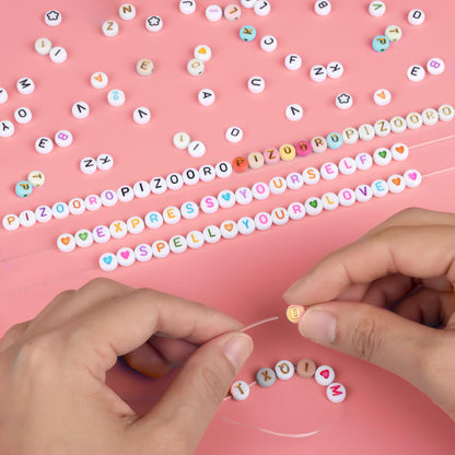 Pizooro Friendship Bracelet Kit, 28 Colors 5040 Pcs Clay Beads 1200 Pcs Letter Beads for Bracelets Making,4 Styles Round Alphabet,Number,Heart,Pattern Beads,Jewelry Craft Kits Gift