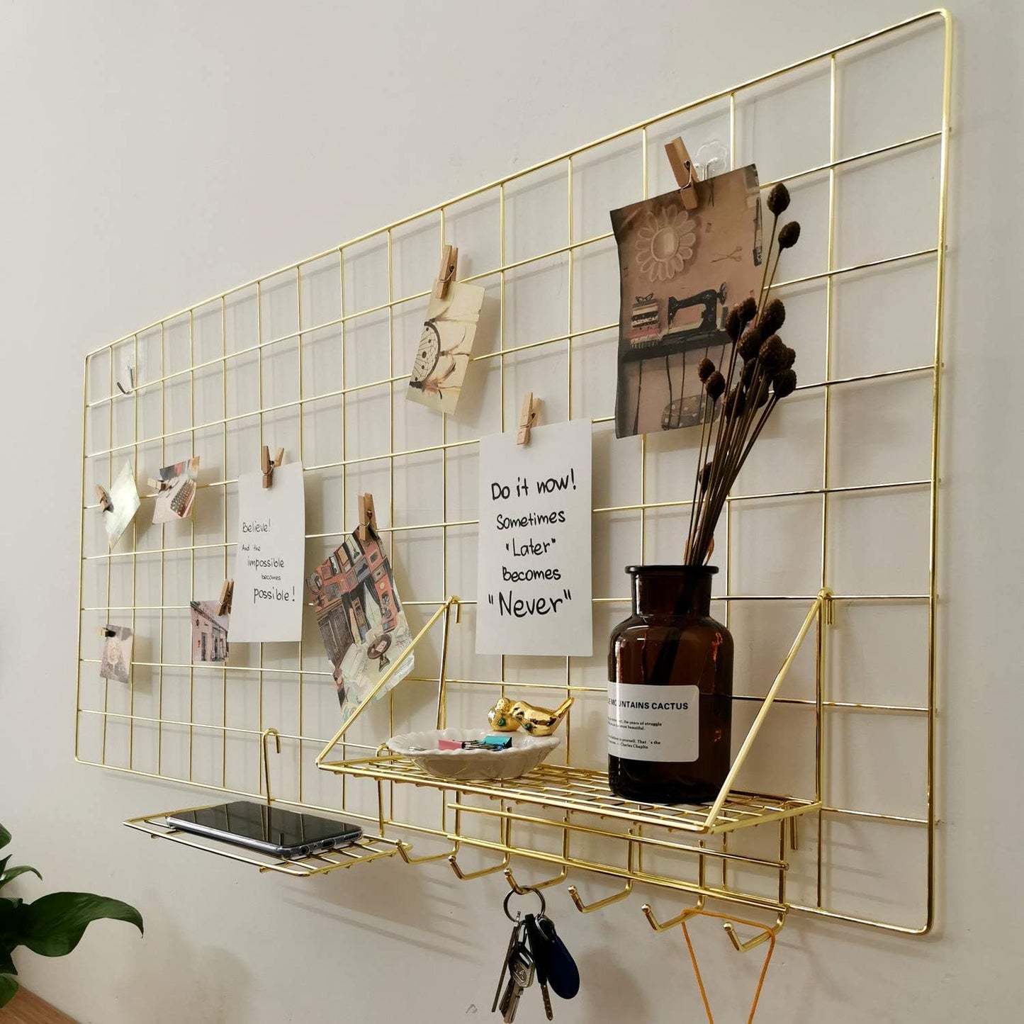Yash Metal Wire Grid Panel, Display Organizer for Postcard, Wall Artwork for Home Office Living Room (Pack of 2 Pcs)