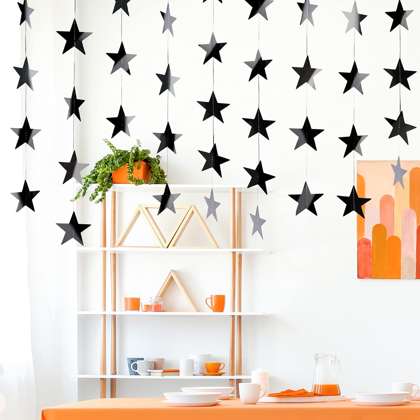 Patelai 130 Feet Glitter Star Garland Banner 2026 Party Decoration Double Side Star Hanging String Streamer Paper Twinkle for Graduation Wedding Birthday (Black)