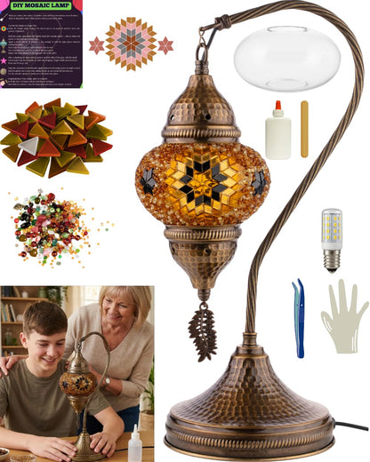 DEMMEX DIY Turkish Moroccan Mosaic Lamp Making Kit – Beginner Friendly Mosaic Art & Craft Project Kit for Adults & Teens – No Grout/Plaster Needed – Fun, Easy, No Experience Required (Brown&Amber)