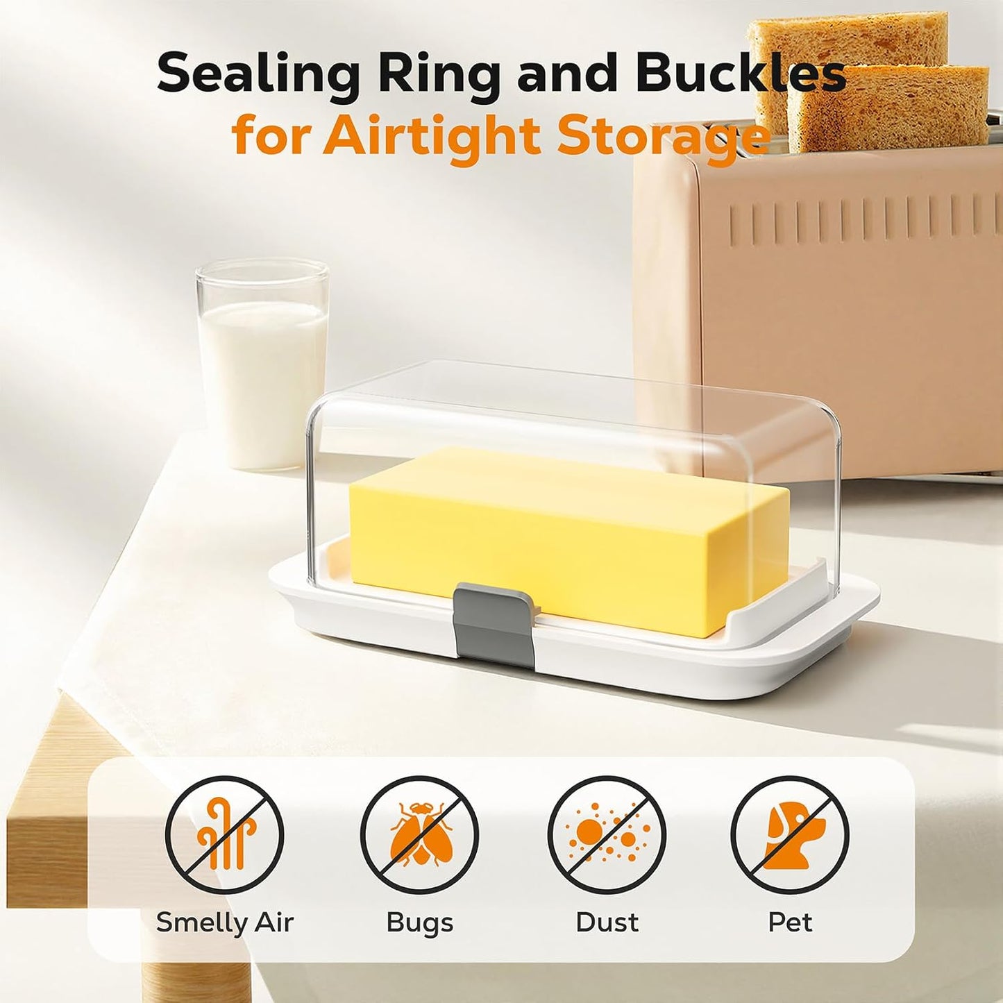 1 lb Countertop, Pisol Large Butter Dish for Canadian Butter, Airtight Butter Keeper with Lid Fit a Full Pound Block