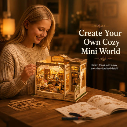 DIY Miniature House Kit, 428 PCS Jewelry Shop DIY Book Nook Kit with LED, 3D Wooden Puzzle Miniature Doll House Kit for Arts and Crafts Decor - Unique Tiny Home Kits Gifts for Women & Adults