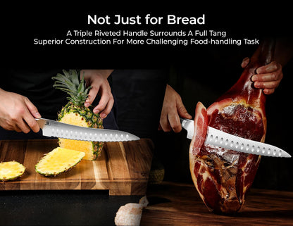 Piklohas Resharpenable Bread Knife for Homemade Bread, 10 Inch Serrated Sourdough Knife with Offset Handle, Innovative Wavy Edge for Clean Slices Crusty Bread, Bagels, Pineapple & Tomatoes, Gift Box