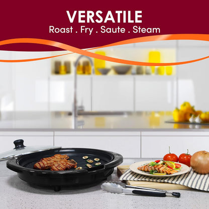 Elite Gourmet EMG-980B Smokeless Electric Tabletop Grill, 6-Serving, 14" Black, Nonstick, Dishwasher Safe