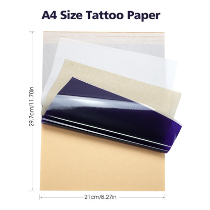 BIOMASER Upgraded Tattoo Transfer Paper,100 Sheets Tattoo Stencil Paper for tattooing,A4 size Tattoo Printer Paper 4 Layers Thermal Transfer Tracing Paper DIY Tattoos with Easy-Tear Perforation
