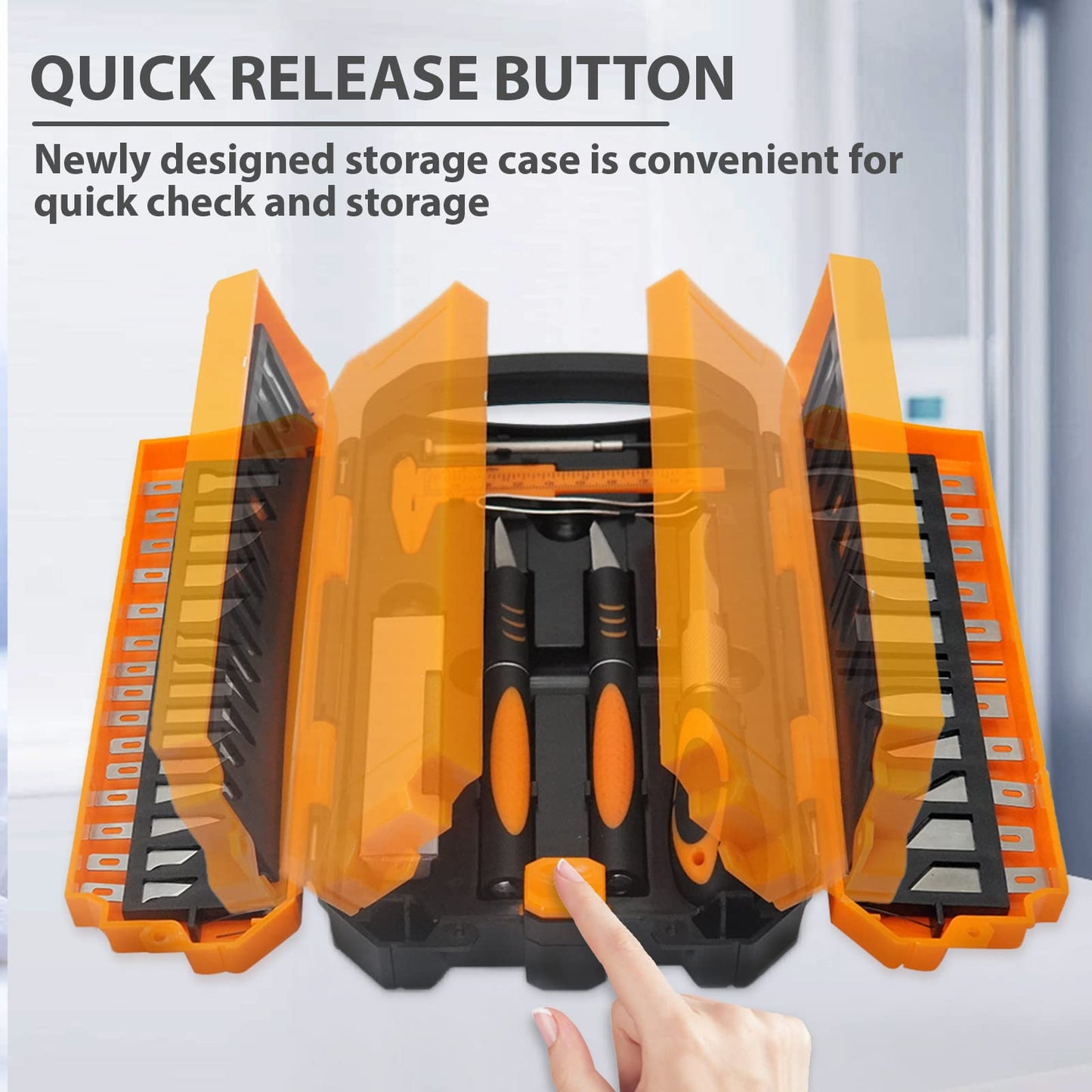 MANUFORE 34pcs Large Exacto Knife set Deluxe Craft Precision Knife Set Include 3pcs Craft Knives with Anti-Slip Rubber Grip, 25pcs Different Blades, 2pcs Needles, Sharpening Stone, Screwdriver