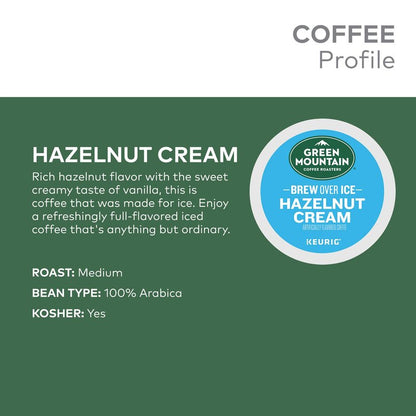 Green Mountain Coffee Roasters Brew Over Ice Hazelnut Cream, Single Serve Keurig K-Cup Pods, Flavored Iced Coffee, 12 Count