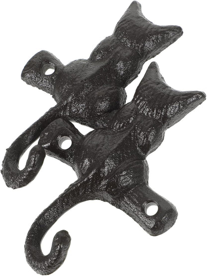 HOMSFOU 2pcs Cast Iron Cat Hook, Decorative Wall Mount Hook for Coat and Key Holder
