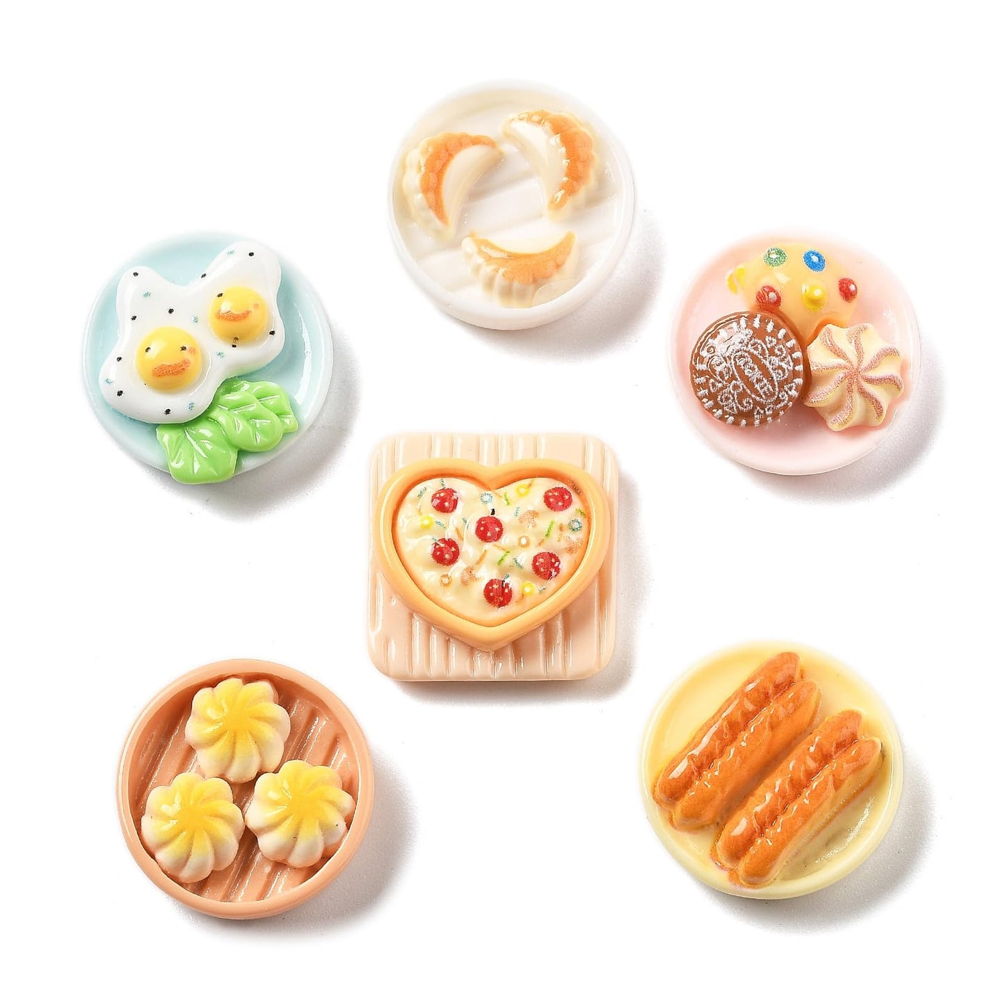 LiQunSweet 100 pcs Lovely Food Theme Resin Cabochons Bread Egg Corn Cake Biscuit Cookies Dumplings Breakfast No Hole Beads for DIY Jewelry Embellishment Craft Phone Bag Shoes